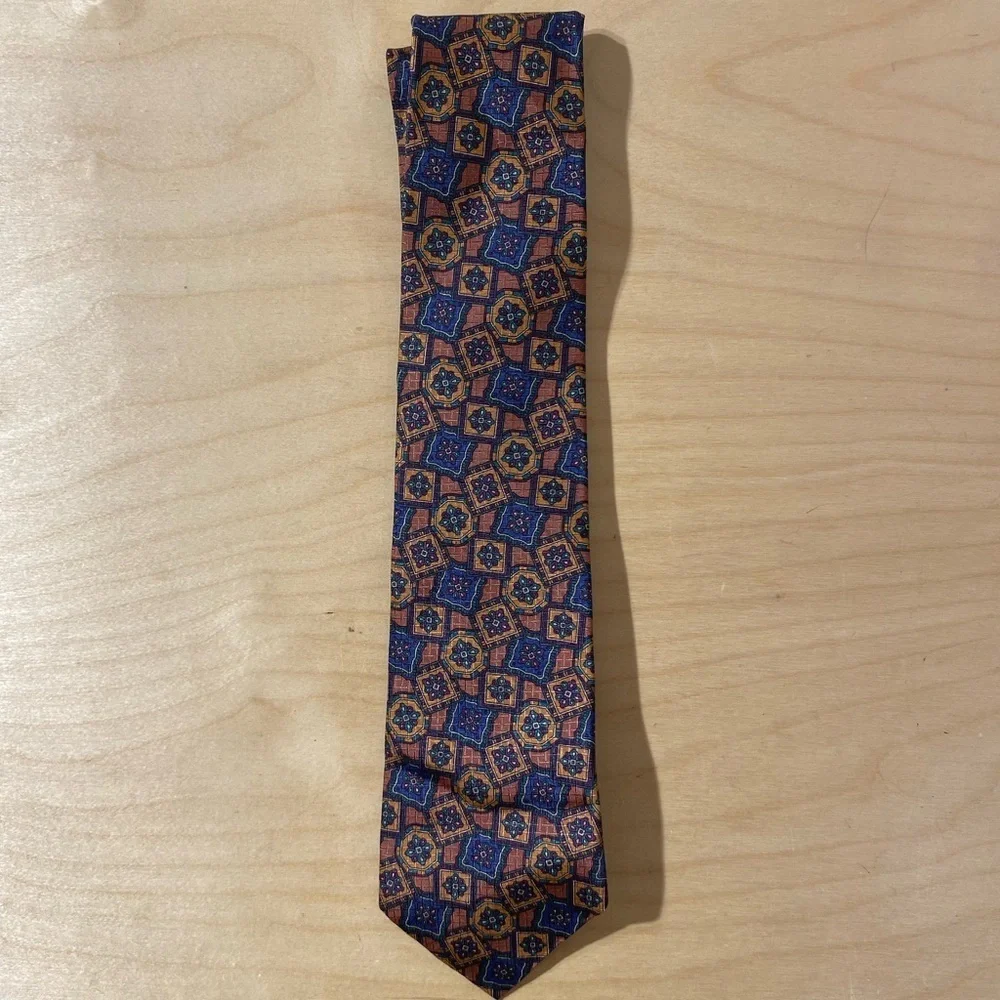 JL Robert’s for the Stagg Shop Geometric Patterned Brown and Blue Tie (OM)